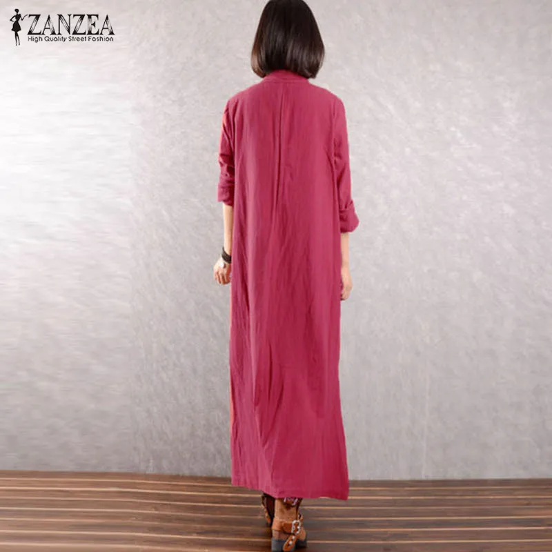 2018 ZANZEA для женщин Стенд воротник с длинным рукавом пуговицы Винтаж одноцветное