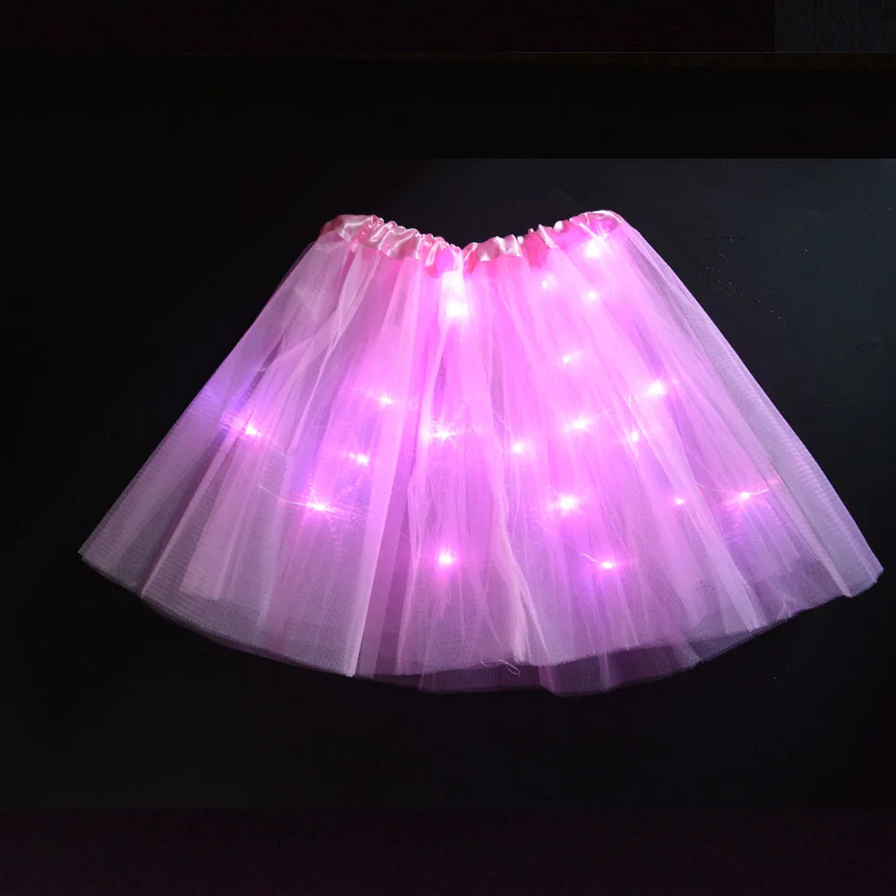 Children Mini LED Skirt Solid Color Neon Light Up Tutu Stage Dancing