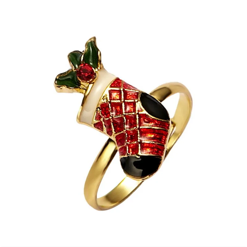 8Seasons Fashion Christmas Rings Open Gold Color Circles Green Cute