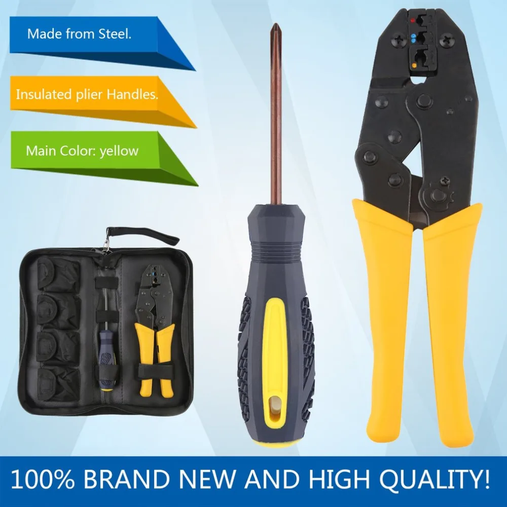Koop Schroevendraaier Full Size Krimptang Plier Electricans Maken Tang Verwisselbare Krimpen sterven Sets Kunstleer Zip up cas