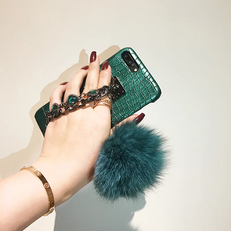 Aoweziic Fox wool ball 8plus mobile phone shell female For iphone 6s leather jacket X XS MAX XR American 7plus chain drill 6plus