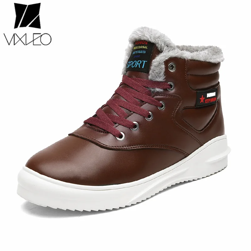 

VIXLEO 2017 Winter Fur Shoes Mens Winter Footwear Add Fur Warm Men Boots Thick Rubber Sole Snow Boots Size 39-45