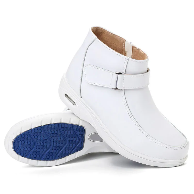 YAERNI Fashion Genuine Leather Women Boots Round Toe Fur Ankle Snow Boots Side Zipper White Warm Female Women Nurse Shoes