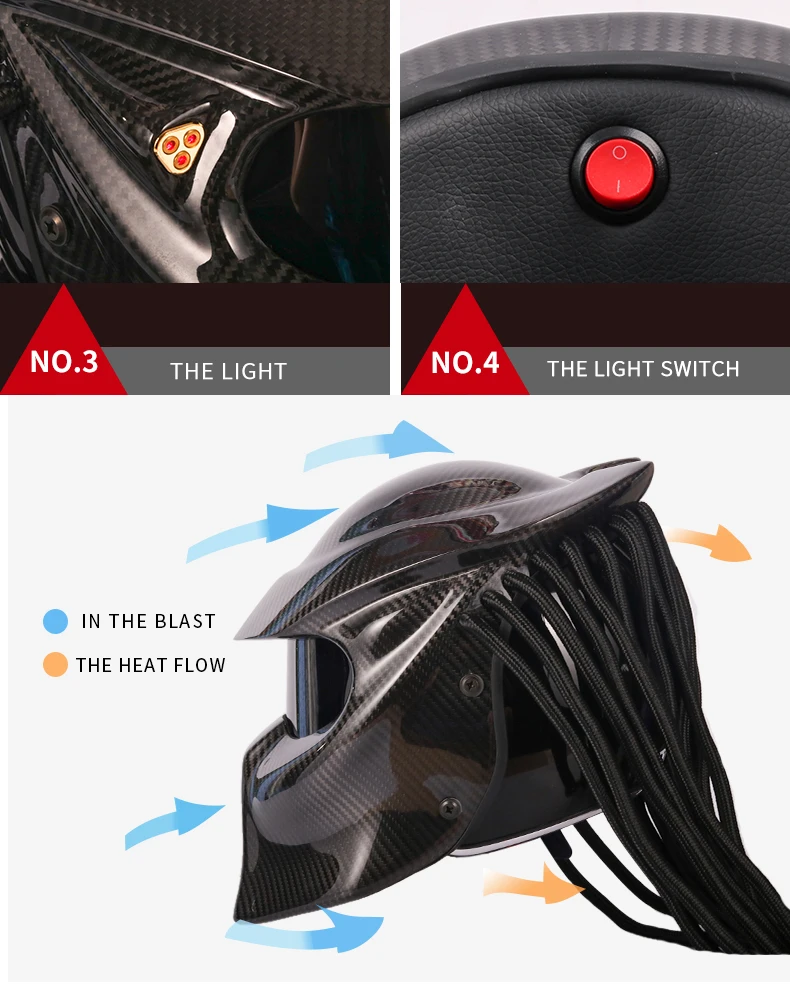 Black Predator Motorcycle Helmet