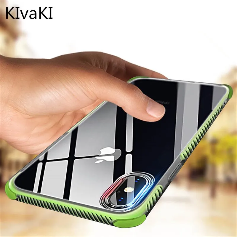 

KIvaKI Anti-knock Transparent Phone Cases For iPhone 6 6s 7 8 plus X Case Shock proof Double Color Protection Soft TPU+TPE Cover