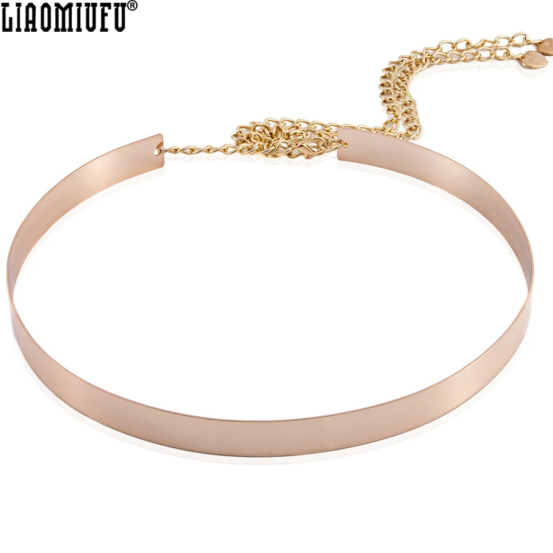 

LIAOMIUFU Women Full Metal Mirror Waist Belt Metallic Gold Plate Wide Obi Band With Chains Lady Punk Rocky Wedding Belt