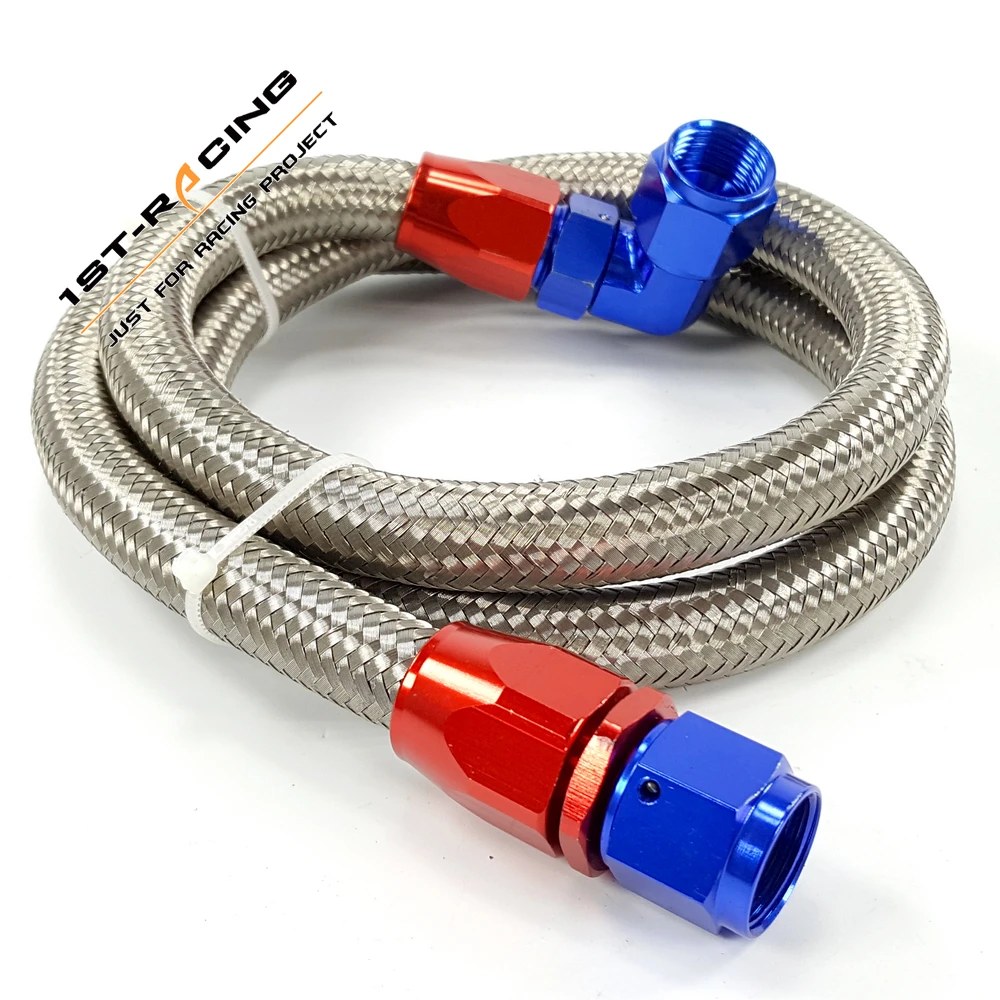 10AN Stainless Steel Braided OIL FUEL Pipe + Straight & 90 Degree