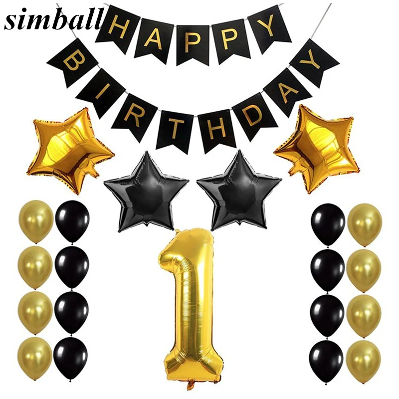 

1st 50 Happy Birthday Banner 32inch Number Foil Balloons Paper Bunting Balloons Gold Black Birthday Party Decoration Supplies