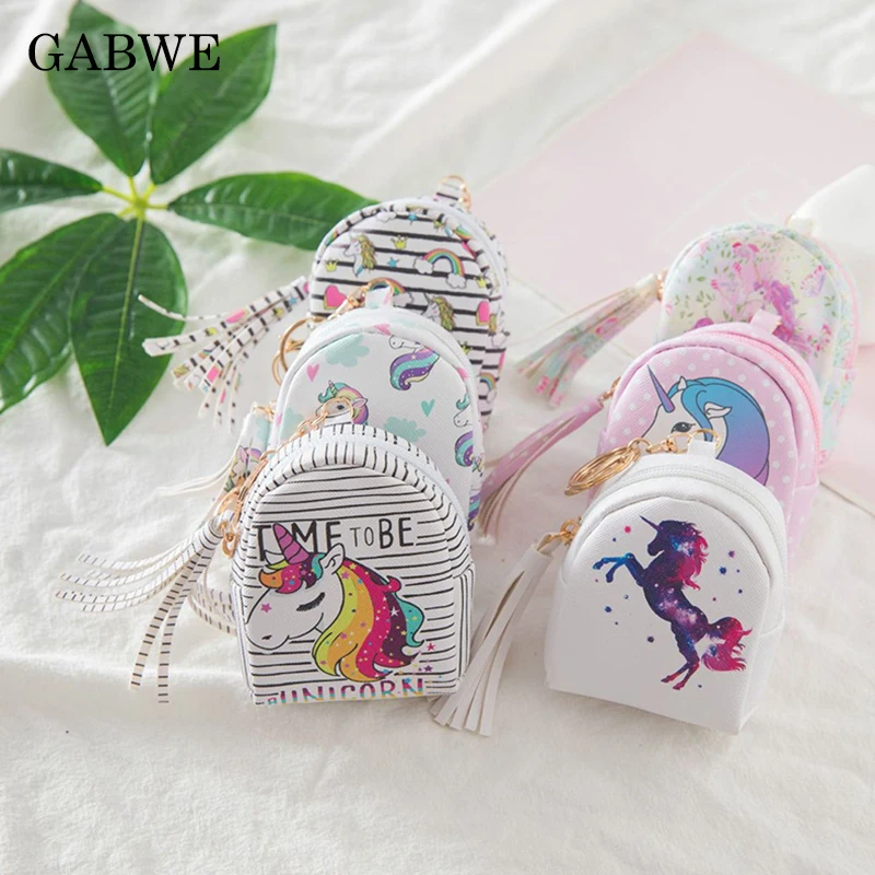 

GABWE Leather Cartoon Unicorn Coin Purses Wallets Small Cute Kawaii Card Holder Key Money Bags For Girls Ladies Purse Children
