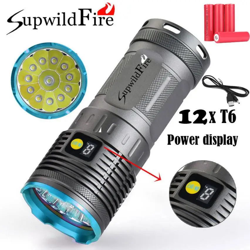 

2018 Supwildfire 36000LM 12 x XM-L T6 LED Power Digital Display Hunting Flashligt M21
