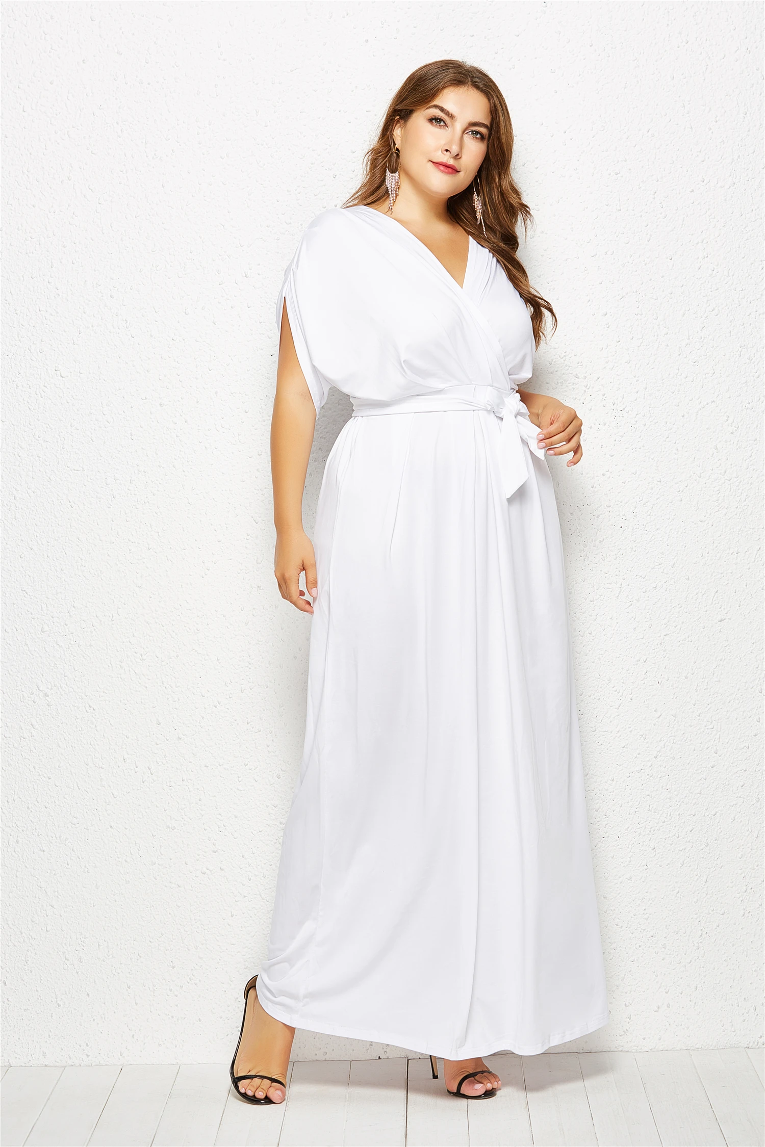 Женское вечернее платье размера плюс, v-образный вырез, свободное, синее, длина в пол, для особых случаев, макси платье, на каждый день, Vestido eDressU LMT-FP3004