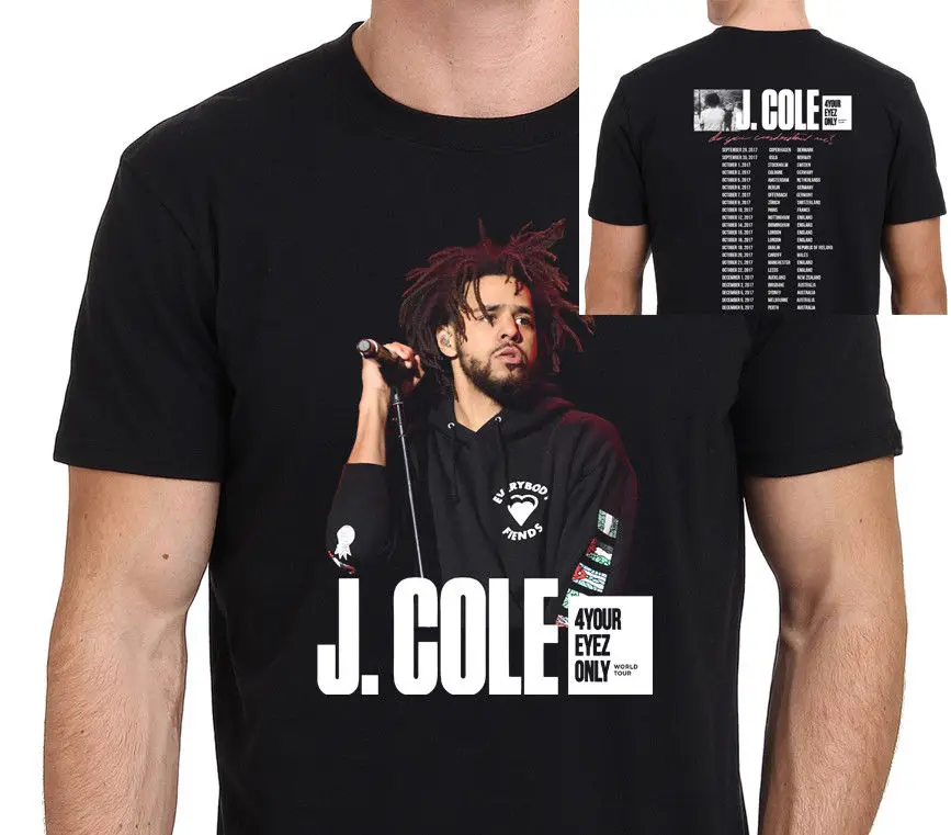 J Cole 4 своим eyez только Tour 2017 футболка Для мужчин черный Размеры: S-XXL | Мужская одежда