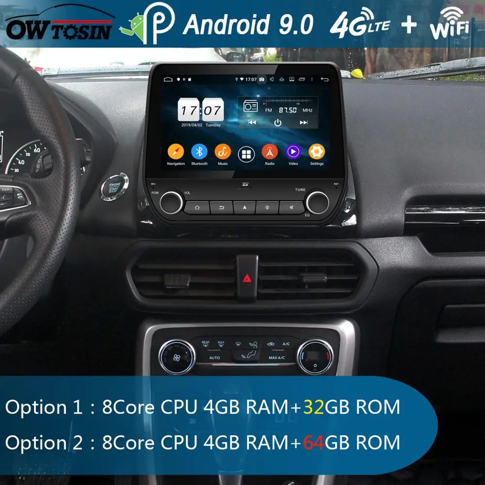Perfect 9" IPS Android 9.0 Octa Core 4G RAM+64G ROM Car DVD Player Multimedia For Ford EcoSport Fiesta 2017 2018 Radio GPS Parrot BT 1
