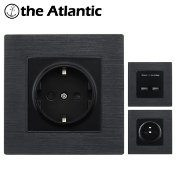 

DE/EU/FR Standard Plug 16A Wall Socket Power Outlet Enchufe AC 110~250V Aluminum Metal Black Frame High Quality