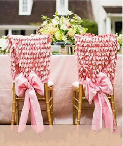 customized romantic pink flower leaves wedding chair cover sashes flower normal size