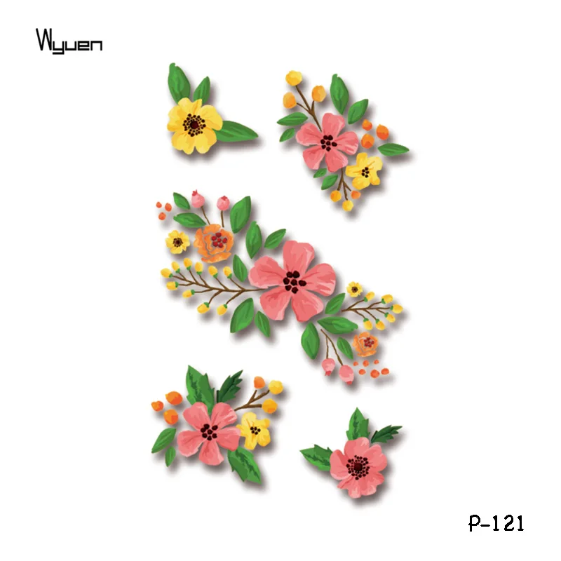 Wyuen цветок водонепроницаемый временные татуировки наклейки для женщин на боди-арт цветок поддельные татуировки 9,8X6 см Переводные татуировки P-029