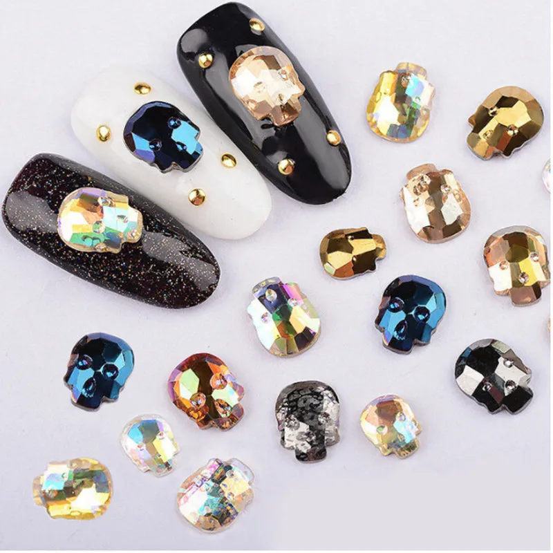 

60PCS flat back acrylic skull head 3d nail art decorations charms glitter nails accessoires stones and crystals new arrive