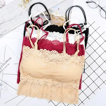 

Sexy Lace Tube Top Embroidered Bra Women Strap Padded Tube Top Female Underwear