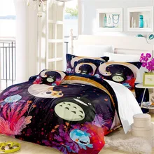 Colorful Cartoon Bedding Set Totoro Jellyfish Print Duvet Cover Set Kids Cute Bedding King Queen Bed Cover 3Pcs Home Decor D25