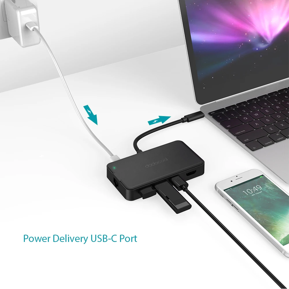 Dodocool 8-в-1 usb-хаб Многофункциональный Тип C USB C концентратор с Тип-C видео в формате 4K HDMI Gigabit Ethernet адаптер для Macbook Pro