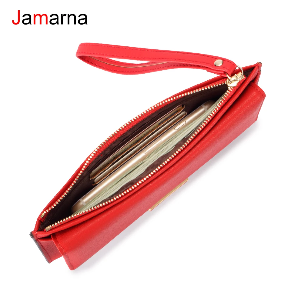 Кошелек Jamarna женский длинный клатч из искусственной кожи бумажник красного цвета