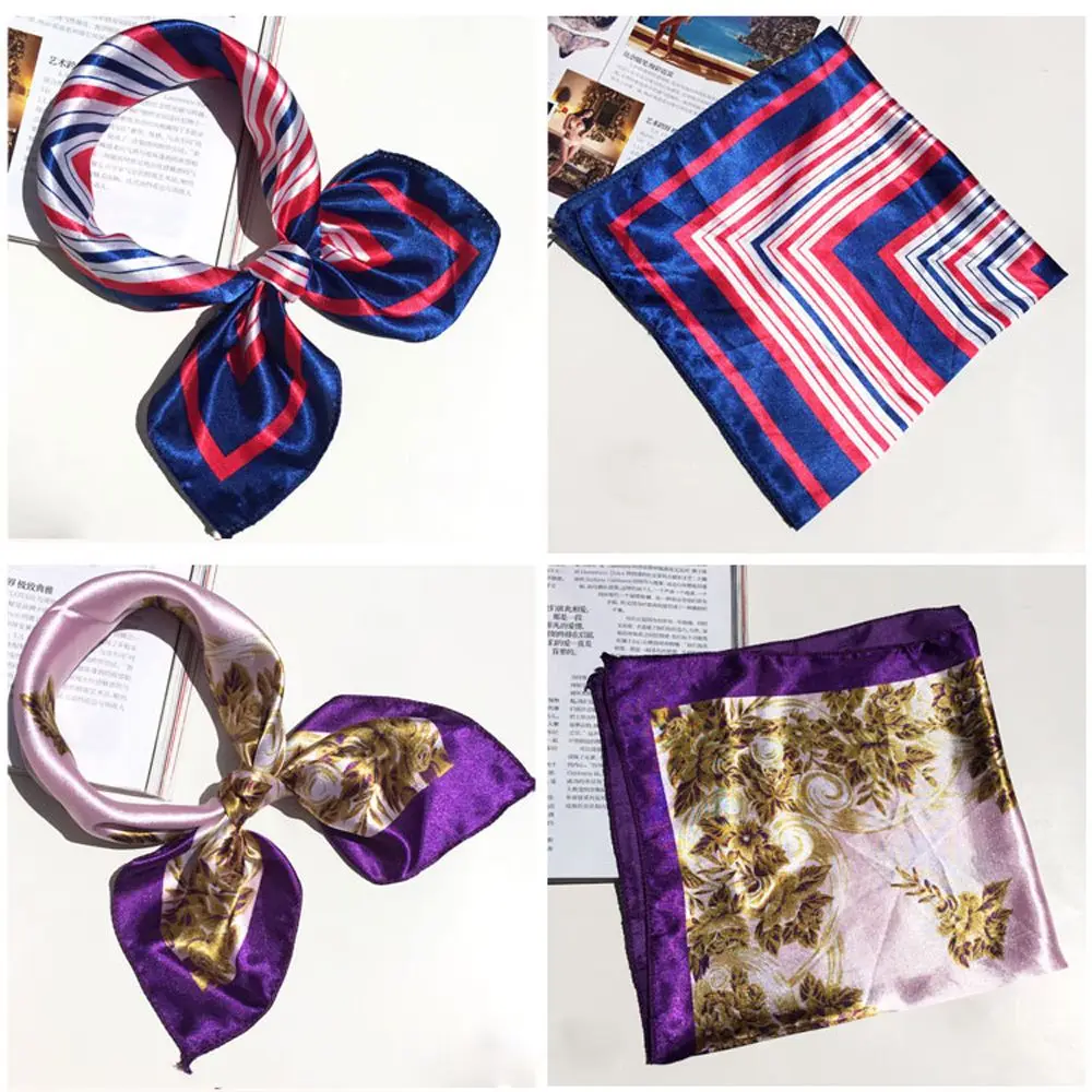 1 шт. мягкие шелковые квадратные банданы шарфы платок атласная стюардесса женский элегантный шелковый шарф женские аксессуары