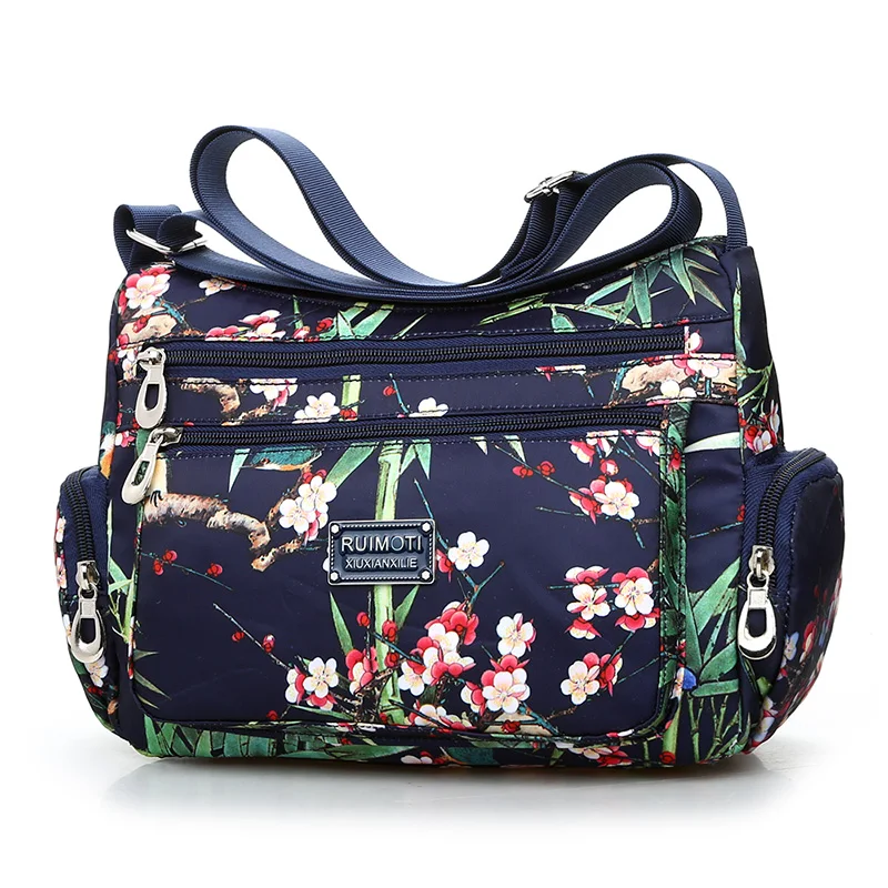 Fashion Floral Pattern Women Shoulder Bag High Quality Waterproof Light Nylon Crossbody Bag Casual Multi-pockets Women Bag