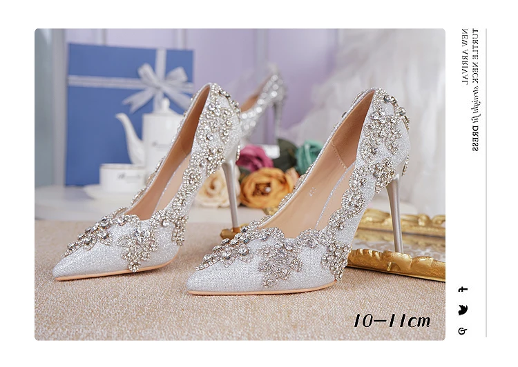 Women Shoes High Heels Wedding Thin Heels White Diamond Glittering Evening Dress Shoe Bride Shoes Crystal Pumps For Party