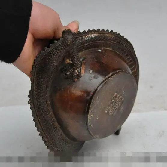 

S0850 7" old chinese fengshui bronze animal zodiac dragon beast lucky statue Ashtray