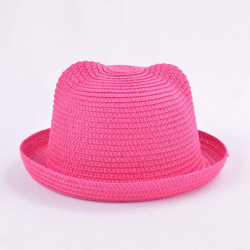 Милый соломенная шляпа для девочек с большим бантом; детская Солнцезащитная шляпка; детская однотонная пляжная Панама шапки летняя уличная Кепка с козырьком от солнца - Цвет: rose red