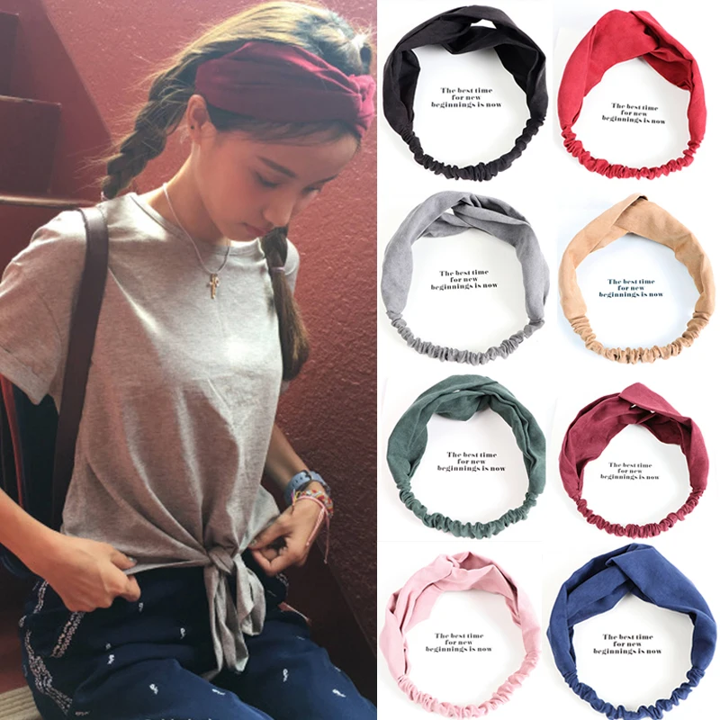 

Fashion Multicolor Women Girl Headband Solid Color Suede Yoga Elastic Turban Twisted Knotted Hair Bands Wholesale Drop Shipping