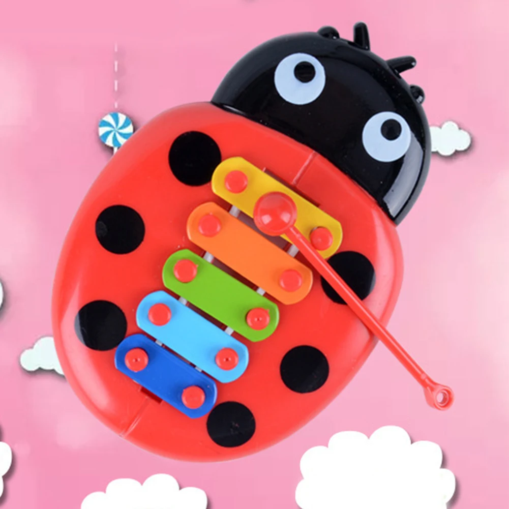 

New 5 Tones Hand Knock Piano Baby Kids Play Educational Play Wooden Toy Ladybug Toy Baby Percussion Instruments High Quality