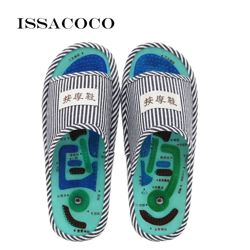 ISSACOCO Man Massage Slippers Sandals Shoes Summer Indoor Home Slipper Flip Flops Blue Stripe Foot Massage Slippers With Magnet