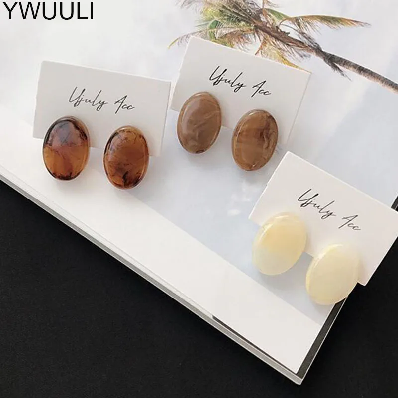 

YWUULI Simple Korean Acrylic Marble Stud Earrings for Women Creative Oval Stone Earrings Brincos Ear Studs Jewelry MJ20