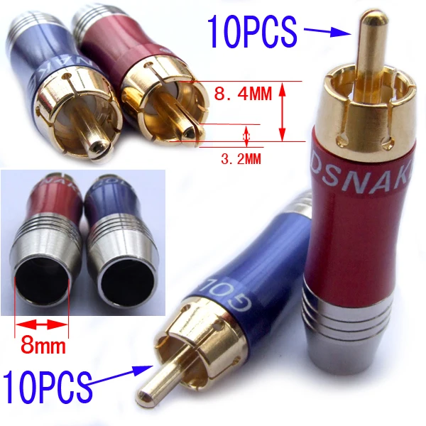 

Bule +red Gilt RCA Plug Audio Video for Speaker Cable Amplifier