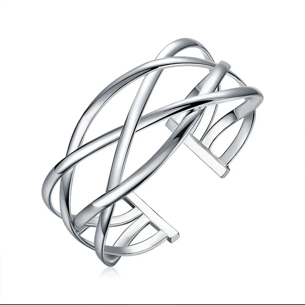 

2018 new 925 sterling silver bangle big wide smooth Fish tail open cuff bangle bracelet for women pulseira feminina