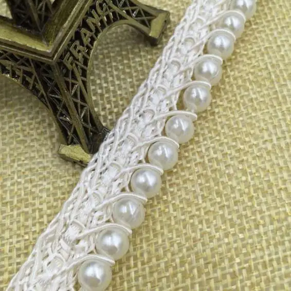 5Yards 16mm Width White Beaded Lace Pearl Trims Diy Handmade Wedding