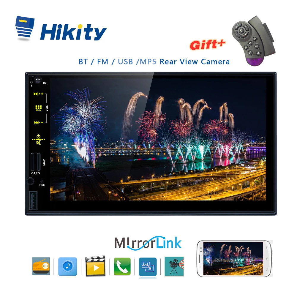 Hikity Авторадио 2 Din Автомобильный мультимедийный плеер " MP5 Автомагнитола IOS/Android зеркальная связь Автомагнитола поддержка микрофона и камеры