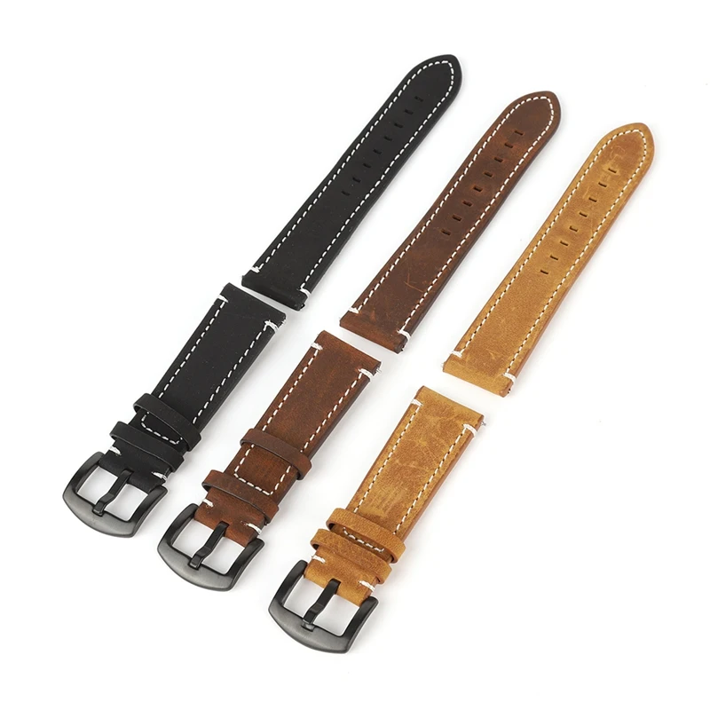 Watch Band Strap Vintage Style Pin Buckled Leather Wristwatch Bands Replacement Accessories(Genuine) Black Brown