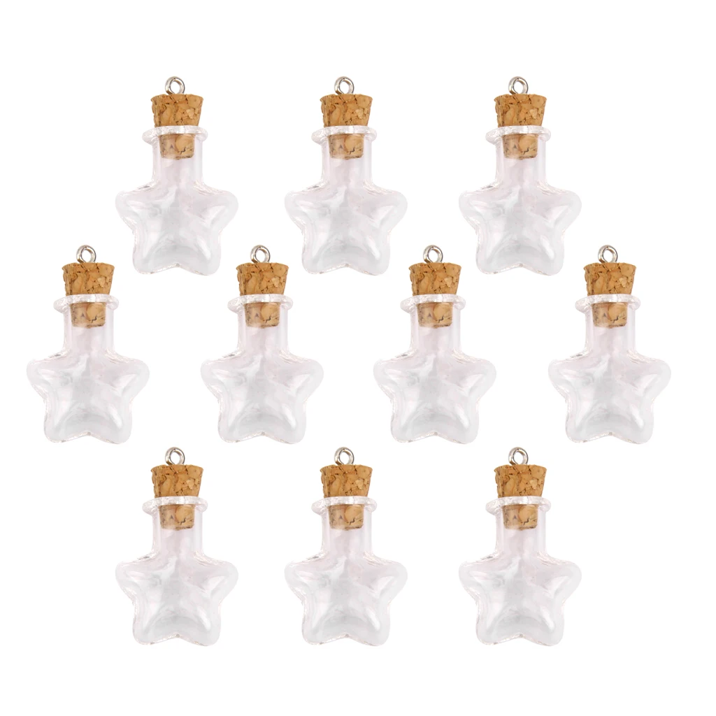 Phenovo 10pc Clear Wishing Bottle Pendants Empty Cork Hand-Blown Vial Necklace  DIY Pendant Fashion Jewelry Accessories