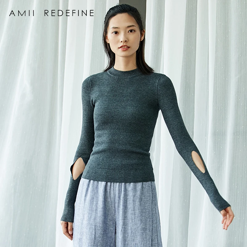 Kopen Amii Herdefini euml;ren Gebreide Truien O hals Vrouwen Herfst 2018 Volledige Mouw Solid Hollow Out Truien Causale Winter Tops Femme Jumper