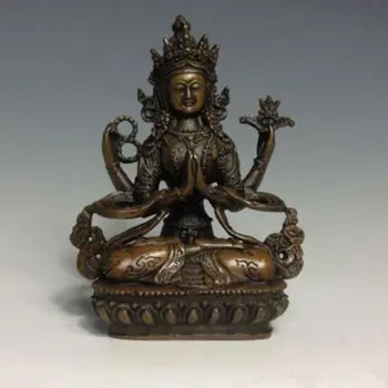 

Tibet Buddhism bronze four hands Arm Kwan-Yin Guan Yin Bodhisattva Buddha Statue