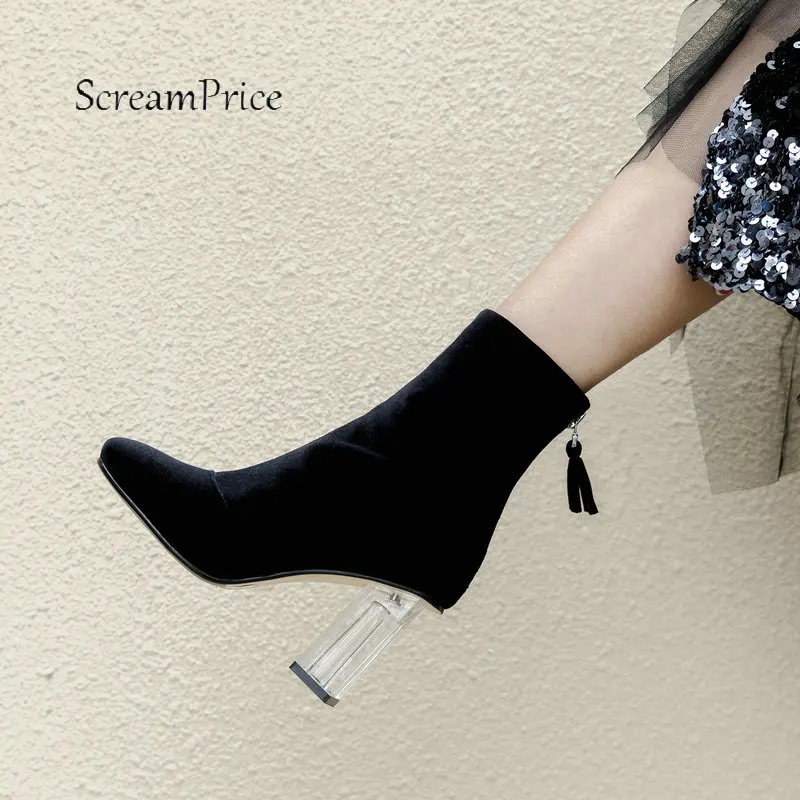 

Women Comfort Suede Thick High Heel Ankle Boots Fashion Side Zipper Square Toe Fall Winter Booties Plus Size