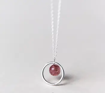 

100% Real. 925 Sterling Silver Jewelry Open Circle NATURAL strawberry quartz Stone Pendants Necklace Gift for love GTLX1385