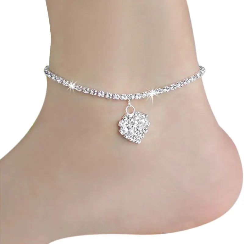 

New Female Silver Heart Crystal Leg Chain Foot Jewelry On Foot Ankle Bracelets Ankle Ankle Foot Anklets Bracelets For Women 0501