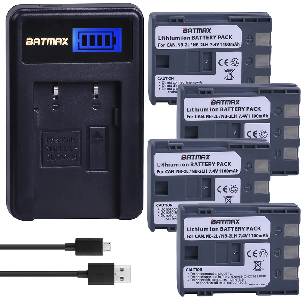 4Pcs NB-2L NB 2L NB2L 2LH BP-2L5 1100mAh Rechargeable Li-ion Battery + LCD USB Charger for CANON 350D 400D G7 G9 S30 S40 z1 | Электроника