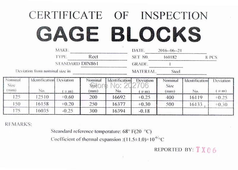 Метрика система прямоугольные gage блоки установлены блок калибра 125-500 мм, 8 шт./компл., 1 Класс