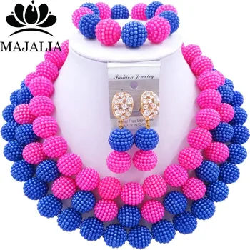

Fashion nigerian wedding Fuchsia Pink plastic nigerian wedding african beads jewelry set crystal Free shipping Majalia-279