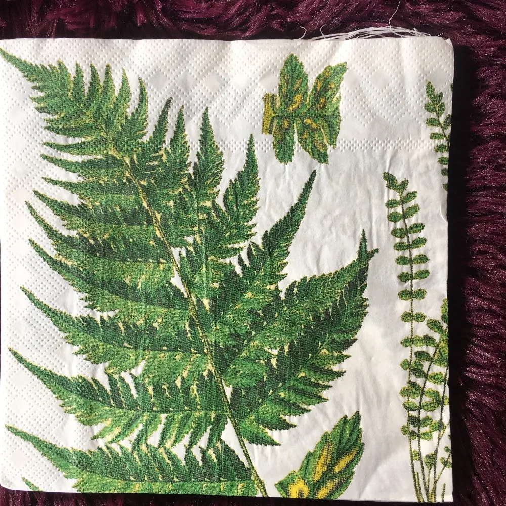 20 vintage table napkin paper tissue white green printed Ferns
