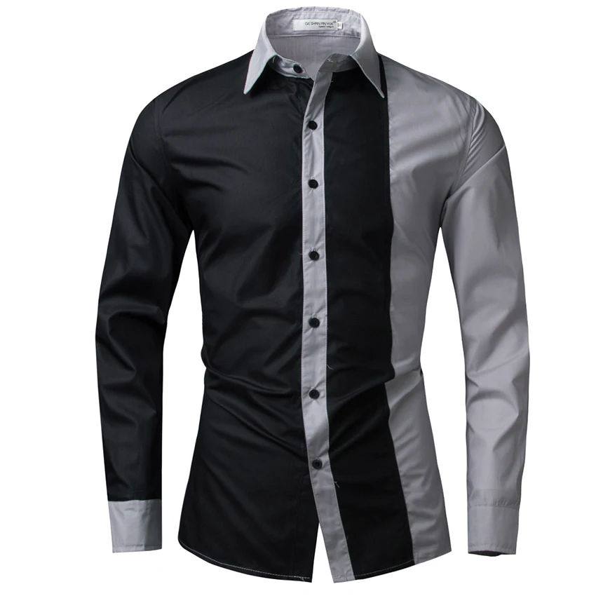 T-bird Brand 2018 Men Shirt Black&white Dress Shirt Long Sleeve Slim ...